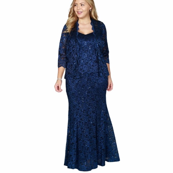 R&M Richards Formal Jacket Lace Long Dress Set NEW - Picture 2 of 16